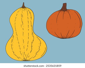 Outline illustration vector image of squashes and pumpkins.
Hand drawn artwork of a pumpkin.
Simple cute original logo.
Hand drawn vector illustration for posters.