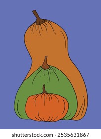 Outline illustration vector image of squashes and pumpkins.
Hand drawn artwork of a pumpkin.
Simple cute original logo.
Hand drawn vector illustration for posters.