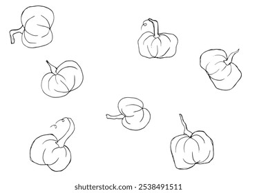 Outline illustration vector image of squashes and pumpkins.
Hand drawn artwork of a pumpkin.
Simple cute original logo.
Hand drawn vector illustration for posters.