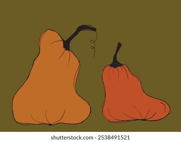 Outline illustration vector image of squashes and pumpkins.
Hand drawn artwork of a pumpkin.
Simple cute original logo.
Hand drawn vector illustration for posters.