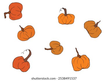 Outline illustration vector image of squashes and pumpkins.
Hand drawn artwork of a pumpkin.
Simple cute original logo.
Hand drawn vector illustration for posters.