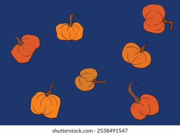 Outline illustration vector image of squashes and pumpkins.
Hand drawn artwork of a pumpkin.
Simple cute original logo.
Hand drawn vector illustration for posters.