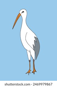 Outline illustration vector image of a stork.
Hand drawn artwork of a stork.
Simple cute original logo.
Hand drawn vector illustration for posters.