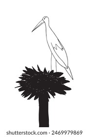Outline illustration vector image of a stork.
Hand drawn artwork of a stork.
Simple cute original logo.
Hand drawn vector illustration for posters.