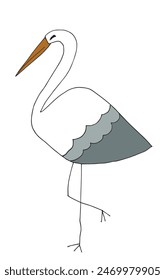 Outline illustration vector image of a stork.
Hand drawn artwork of a stork.
Simple cute original logo.
Hand drawn vector illustration for posters.