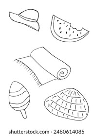 Outline illustration vector image of a summer elements.
Hand drawn artwork of a summer elements.
Simple cute original logo.
Hand drawn vector illustration for posters.
