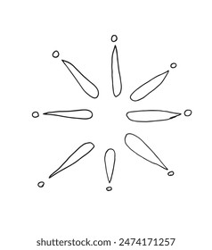 Umrissdarstellung Vektorgrafik Bild einer Sonne.
Handgezeichnetes Kunstwerk einer Sonne.
Einfaches, niedliches Original-Logo.
Handgezeichnete Vektorillustration für Poster.