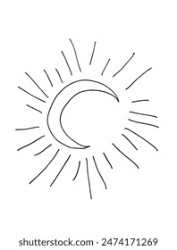 Umrissdarstellung Vektorgrafik Bild einer Sonne.
Handgezeichnetes Kunstwerk einer Sonne.
Einfaches, niedliches Original-Logo.
Handgezeichnete Vektorillustration für Poster.