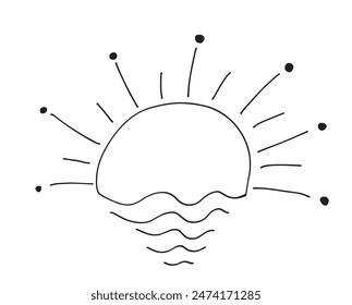 Outline illustration vector image of a sun.
Hand drawn artwork of a sun.
Simple cute original logo.
Hand drawn vector illustration for posters.