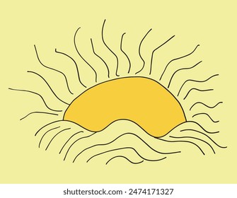 Ilustración de contorno Imagen de un Vector.
Obra de arte dibujada a mano de un sol.
Simple lindo logotipo original.
Ilustración vectorial dibujada a mano para carteles.