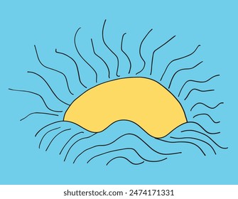 Ilustración de contorno Imagen de un Vector.
Obra de arte dibujada a mano de un sol.
Simple lindo logotipo original.
Ilustración vectorial dibujada a mano para carteles.