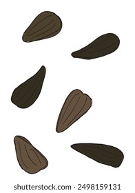 Outline illustration vector image of a sunflower seed.
Hand drawn artwork of a sunflower seeds.
Simple cute original logo.
Hand drawn vector illustration for posters.