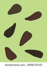 Outline illustration vector image of a sunflower seed.
Hand drawn artwork of a sunflower seeds.
Simple cute original logo.
Hand drawn vector illustration for posters.