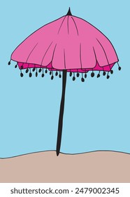 Outline illustration vector image of a sunshade.
Hand drawn artwork of a parasol.
Simple cute original logo.
Hand drawn vector illustration for posters.