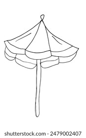 Outline illustration vector image of a sunshade.
Hand drawn artwork of a parasol.
Simple cute original logo.
Hand drawn vector illustration for posters.