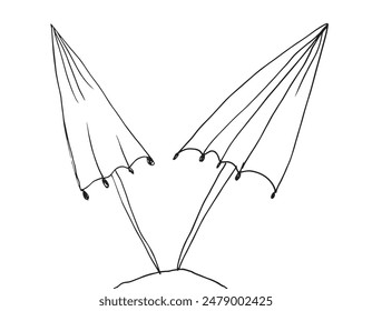Outline illustration vector image of a sunshade.
Hand drawn artwork of a parasol.
Simple cute original logo.
Hand drawn vector illustration for posters.