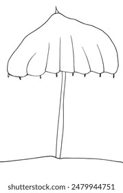 Outline illustration vector image of a sunshade.
Hand drawn artwork of a parasol.
Simple cute original logo.
Hand drawn vector illustration for posters.