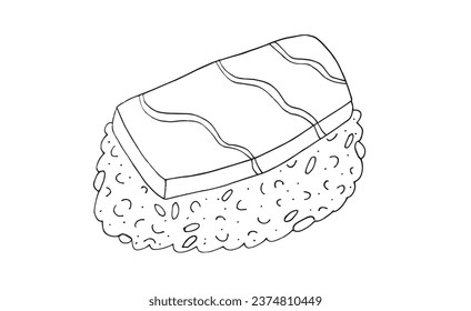 Outline illustration vector image of a sushi.
Hand drawn artwork of a sushi. 
Simple cute original logo.
Hand drawn vector illustration for posters, cards, t-shirts.