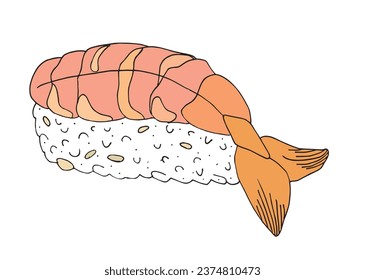 Outline illustration vector image of a sushi.
Hand drawn artwork of a sushi. 
Simple cute original logo.
Hand drawn vector illustration for posters, cards, t-shirts.