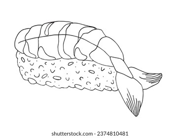 Outline illustration vector image of a sushi.
Hand drawn artwork of a sushi. 
Simple cute original logo.
Hand drawn vector illustration for posters, cards, t-shirts.
