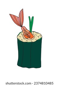 Outline illustration vector image of a sushi.
Hand drawn artwork of a sushi. 
Simple cute original logo.
Hand drawn vector illustration for posters, cards, t-shirts.