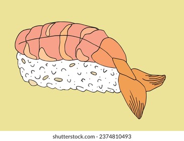 Outline illustration vector image of a sushi.
Hand drawn artwork of a sushi. 
Simple cute original logo.
Hand drawn vector illustration for posters, cards, t-shirts.