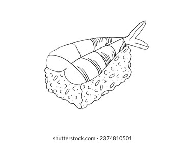 Outline illustration vector image of a sushi.
Hand drawn artwork of a sushi. 
Simple cute original logo.
Hand drawn vector illustration for posters, cards, t-shirts.