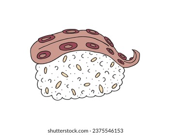 Outline illustration vector image of a sushi.
Hand drawn artwork of a sushi. 
Simple cute original logo.
Hand drawn vector illustration for posters, cards, t-shirts.