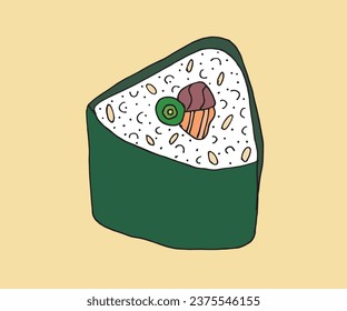 Outline illustration vector image of a sushi.
Hand drawn artwork of a sushi. 
Simple cute original logo.
Hand drawn vector illustration for posters, cards, t-shirts.