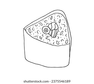 Outline illustration vector image of a sushi.
Hand drawn artwork of a sushi. 
Simple cute original logo.
Hand drawn vector illustration for posters, cards, t-shirts.