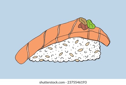 Outline illustration vector image of a sushi.
Hand drawn artwork of a sushi. 
Simple cute original logo.
Hand drawn vector illustration for posters, cards, t-shirts.