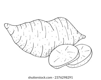 Outline illustration vector image of a sweet potato.
Hand drawn artwork of a sweet potato. 
Simple cute original logo.
Hand drawn vector illustration for posters, cards, t-shirts.