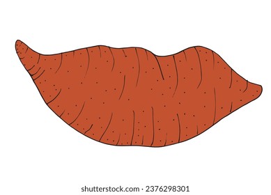 Ilustración de esquema de imagen vectorial de una batata dulce.
Obra artística hecha a mano de una batata. 
Simple y lindo logo original.
Ilustración vectorial dibujada a mano para afiches, tarjetas, camisetas.