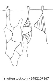 Outline illustration vector image of a swimsuit.
Hand drawn artwork of a swimsuit.
Simple cute original logo.
Hand drawn vector illustration for posters.