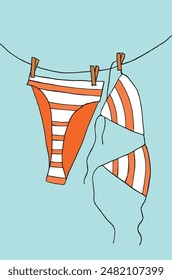 Outline illustration vector image of a swimsuit.
Hand drawn artwork of a swimsuit.
Simple cute original logo.
Hand drawn vector illustration for posters.
