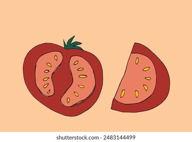Outline illustration vector image of a tomato.
Hand drawn artwork of a tomato.
Simple cute original logo.
Hand drawn vector illustration for posters.