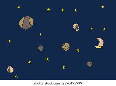 Outline illustration vector image of a univers.
Hand drawn artwork of a space and galaxy. 
Simple cute original logo.
Hand drawn vector illustration for posters, cards, t-shirts.