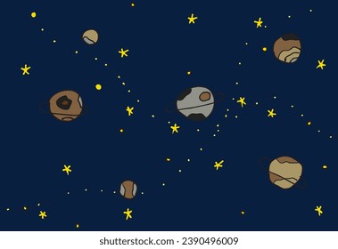Ilustración de esquema de imagen vectorial de un univers.
Obra artística de mano de un espacio y una galaxia. 
Simple y lindo logo original.
Ilustración vectorial dibujada a mano para afiches, tarjetas, camisetas.