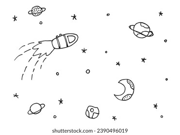 Ilustración de esquema de imagen vectorial de un univers.
Obra artística de mano de un espacio y una galaxia. 
Simple y lindo logo original.
Ilustración vectorial dibujada a mano para afiches, tarjetas, camisetas.