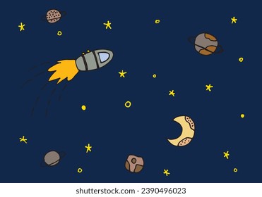 Outline illustration vector image of a univers.
Hand drawn artwork of a space and galaxy. 
Simple cute original logo.
Hand drawn vector illustration for posters, cards, t-shirts.