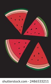 Outline illustration vector image of a watermelon.
Hand drawn artwork of a watermelon.
Simple cute original logo.
Hand drawn vector illustration for posters.