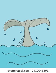 Outline illustration vector image of a whale tail.
Hand drawn artwork of a big fish tail.
Simple cute original logo.
Hand drawn vector illustration for posters