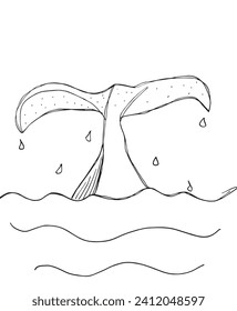Outline illustration vector image of a whale tail.
Hand drawn artwork of a big fish tail.
Simple cute original logo.
Hand drawn vector illustration for posters