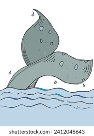 Outline illustration vector image of a whale tail.
Hand drawn artwork of a big fish tail.
Simple cute original logo.
Hand drawn vector illustration for posters