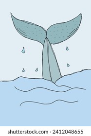 Outline illustration vector image of a whale tail.
Hand drawn artwork of a big fish tail.
Simple cute original logo.
Hand drawn vector illustration for posters