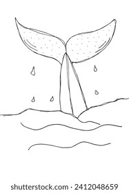 Outline illustration vector image of a whale tail.
Hand drawn artwork of a big fish tail.
Simple cute original logo.
Hand drawn vector illustration for posters