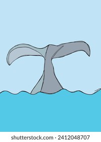 Outline illustration vector image of a whale tail.
Hand drawn artwork of a big fish tail.
Simple cute original logo.
Hand drawn vector illustration for posters