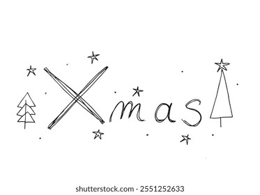 Outline illustration vector image of a Xmas inscription.
Hand drawn artwork of a Xmas inscription.
Simple cute original logo.
Hand drawn vector illustration for posters.