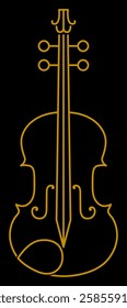 Outline illustration of violin against black background emphasizes instrument's classic design, appealing to music lovers and artistic designs. Vector illustration.