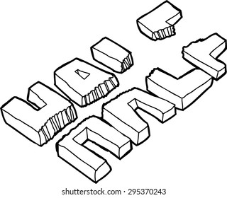 Outline illustration a word ripped in half